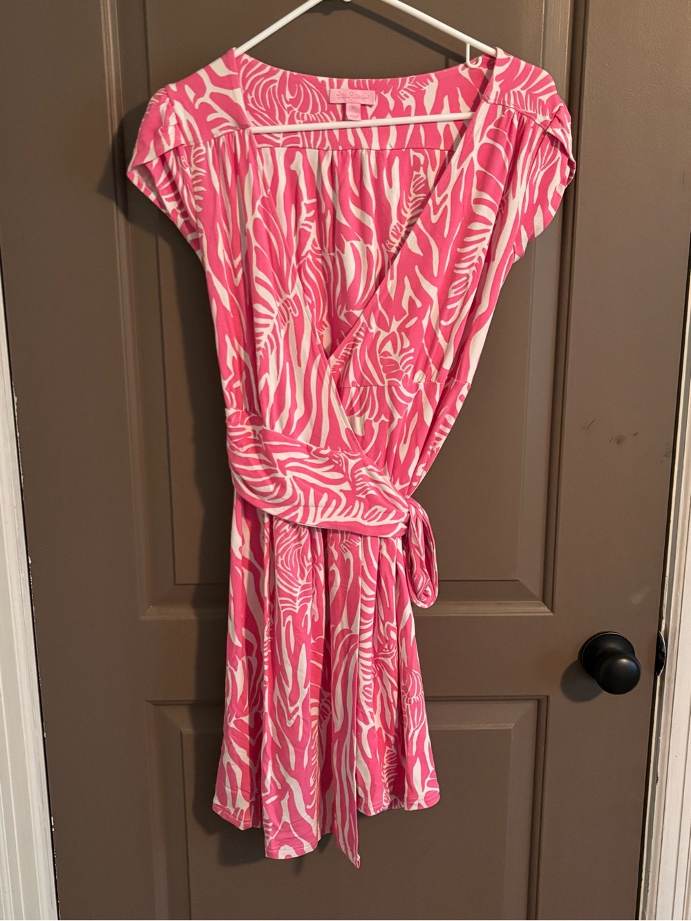 Lilly Pulitzer Pink and White Zebra-Print Wrap Mini Dress